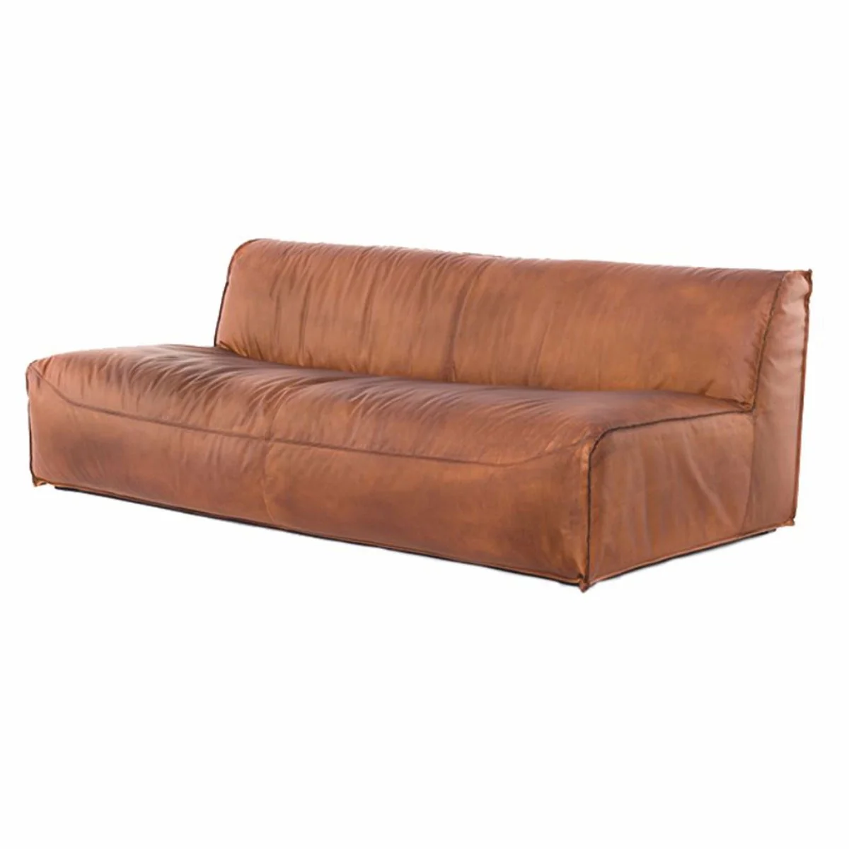 Casa Padrino sof¨¢ de cuero de lujo marr¨®n claro 190 cm - Sof¨¢ modular de sal¨®n de cuero genuino