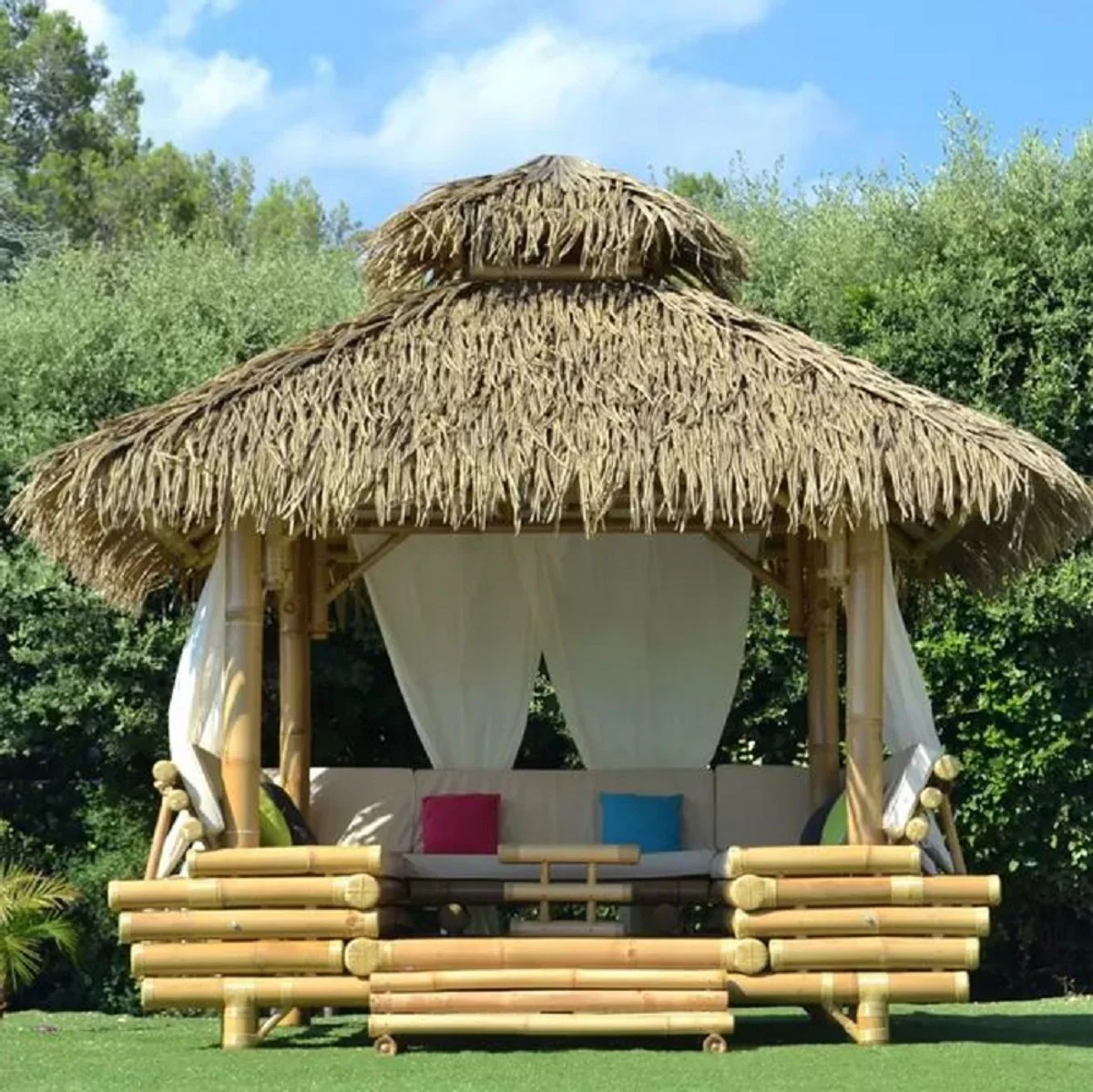 Casa Padrino Casa de Jard¨ªn de Lujo Natural 400 x 400 x A. 350 cm - Casa de Jard¨ªn de Bamb¨² Resistente a la Intemperie - Casa de Piscina de Bamb¨² - Casas de Jard¨ªn de Bamb¨² de Lujo