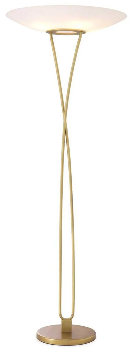 Casa Padrino lámpara de pie de lujo latón antiguo / blanco Ø 69 x A. 188 cm - Lámpara de pie con pantalla redonda de vidrio - Lámparas de pie de lujo - Luces de lujo - Muebles de lujo