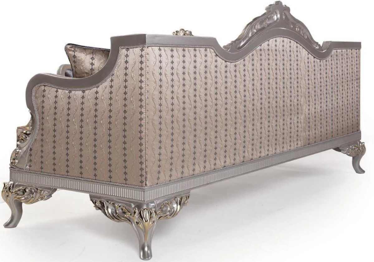 Casa Padrino sof¨¢ de sal¨®n barroco de lujo con cojines p¨²rpura / beige / plata / oro 228 x 93 x A. 108 cm - Muebles Barrocos