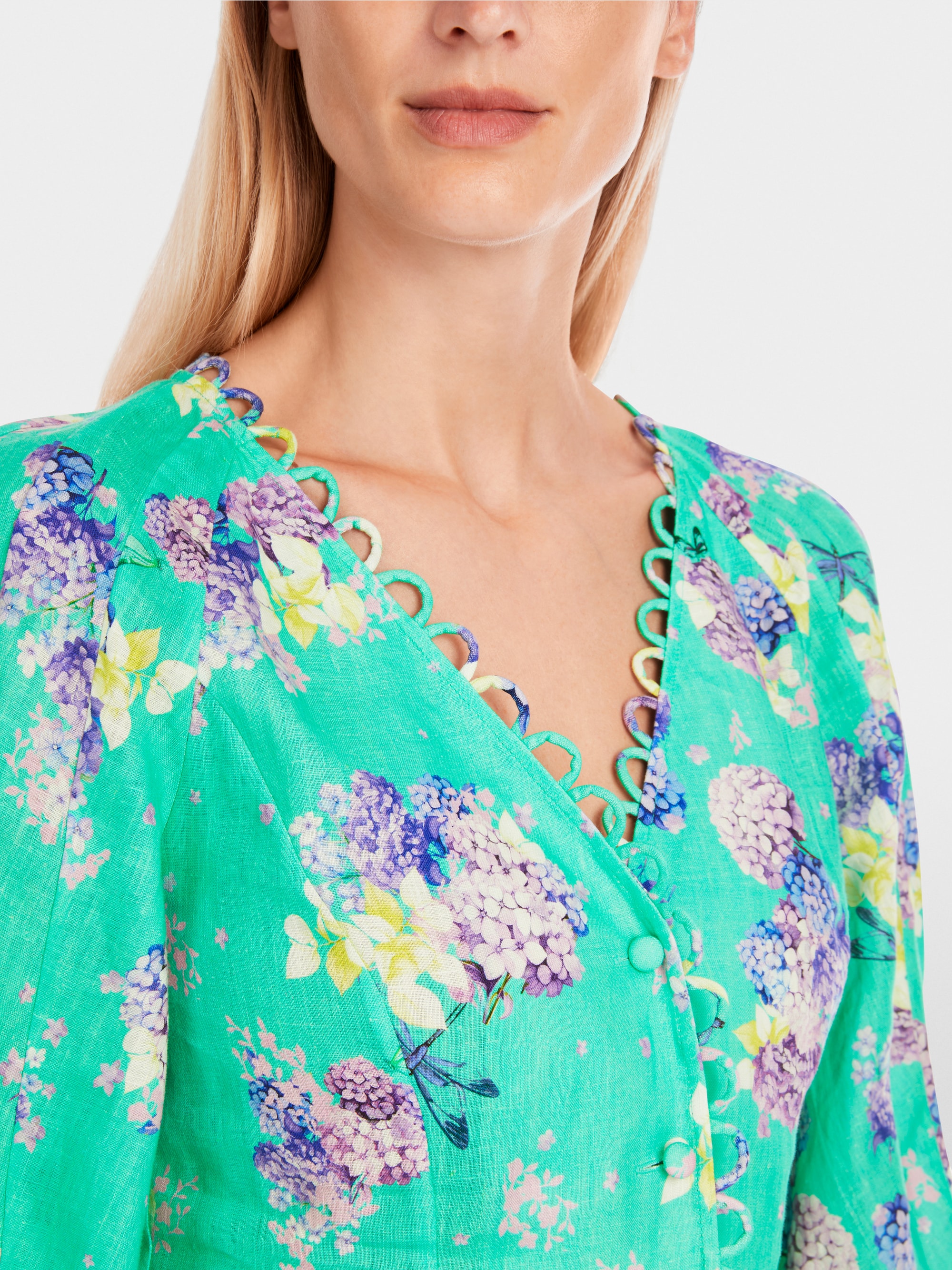 Marc-Cain Fitted linen blouse with print