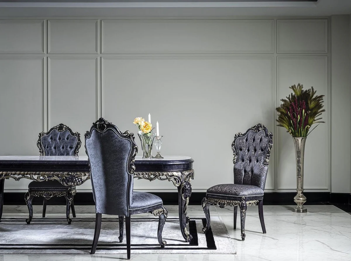 Casa Padrino conjunto de sillas de comedor barroco de lujo azul / oro - Conjunto de sillas de cocina de 6 hecho a mano - Muebles de comedor barrocos - Noble & Splendid