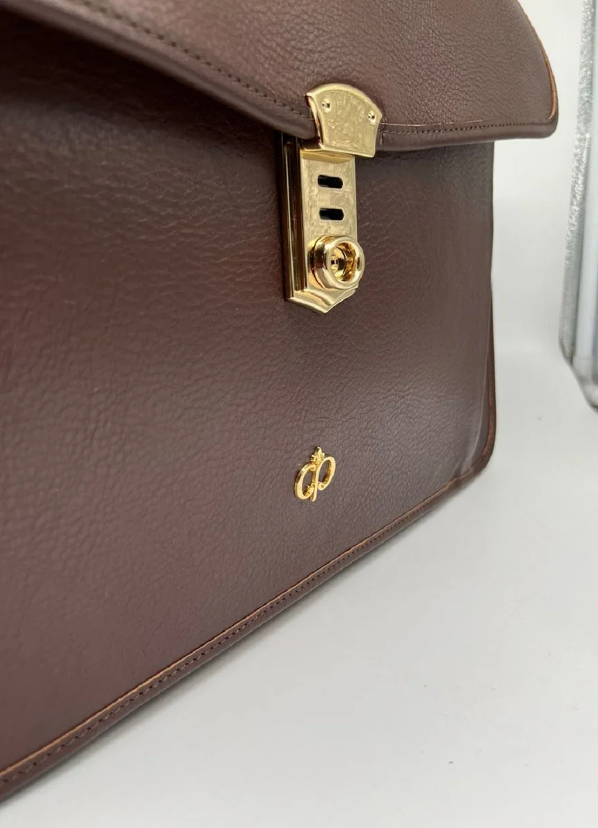 Casa Padrino malet¨ªn de lujo para hombre de cuero genuino marr¨®n oscuro / oro 42 cm - Hecho en Italia