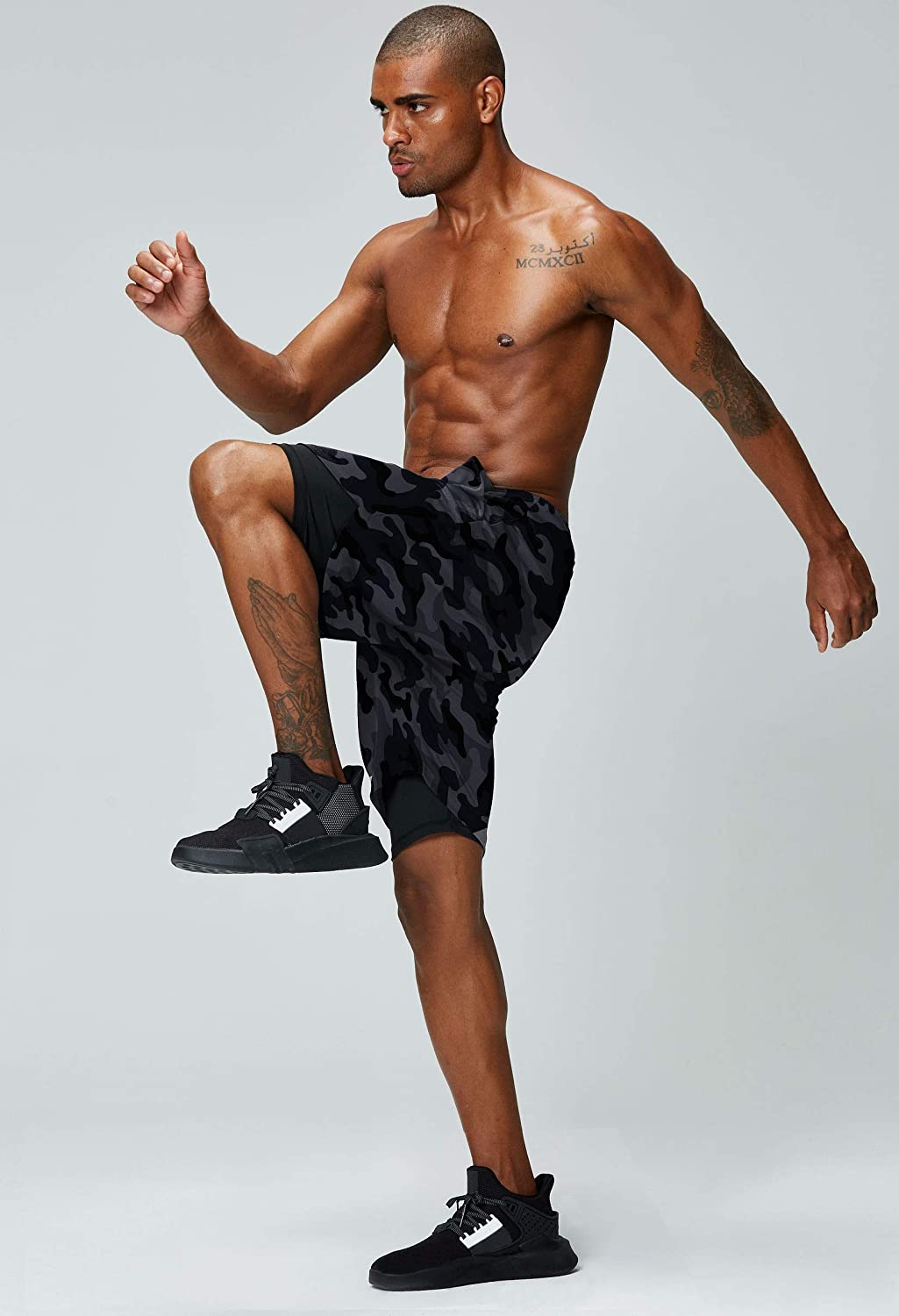 Men's 2 in 1 Running Shorts Gym Workout Quick Dry Mens Shorts with Phone Pocket