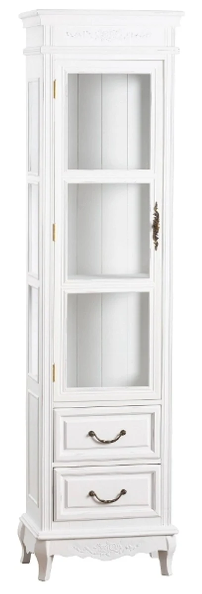 Casa Padrino Country Style Showcase Antique White 45 x 30 x H. 170 cm - Handmade Shabby Chic Showcase with Door and 2 drawers