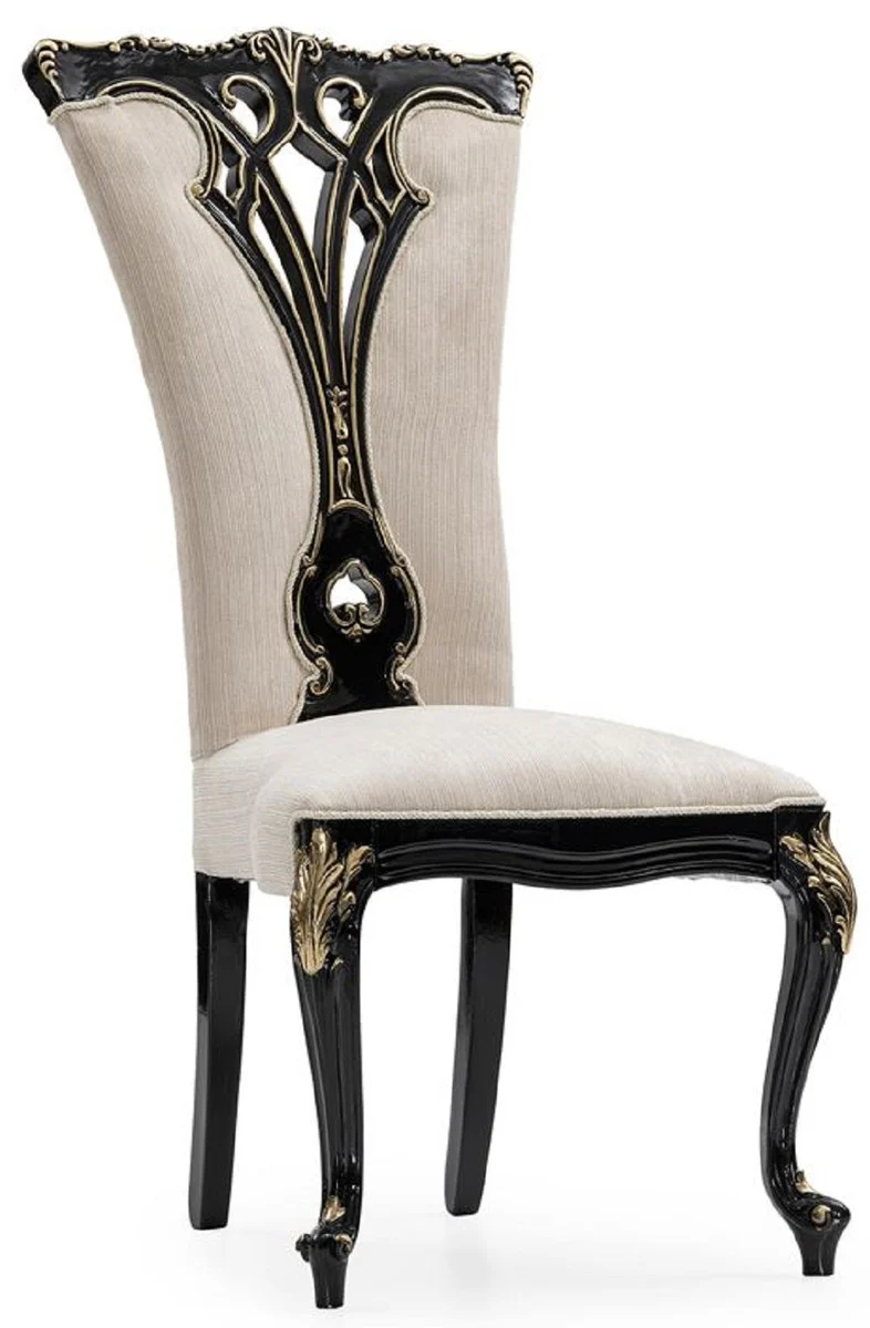 Casa Padrino silla de comedor barroco de lujo crema / negro / oro - Magn¨ªfica silla de cocina de estilo barroco - Muebles de comedor de lujo estilo barroco - Muebles barrocos - Noble y Magn¨ªfico