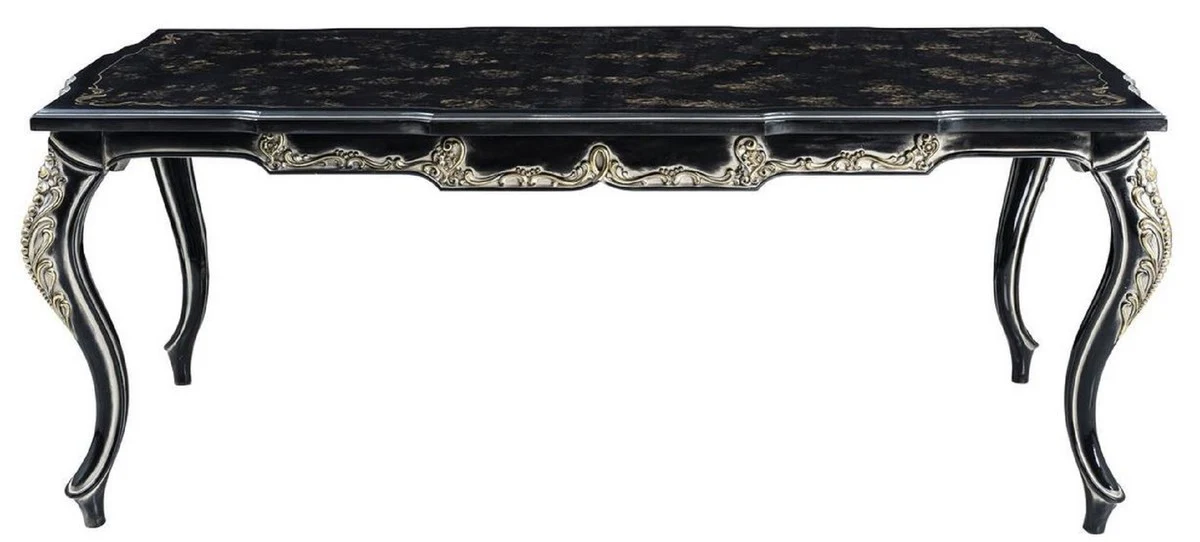 Casa Padrino mesa de comedor barroco de lujo negro / oro - Mesa de comedor de madera maciza - Muebles de comedor barrocos - Noble y Magn¨ªfico