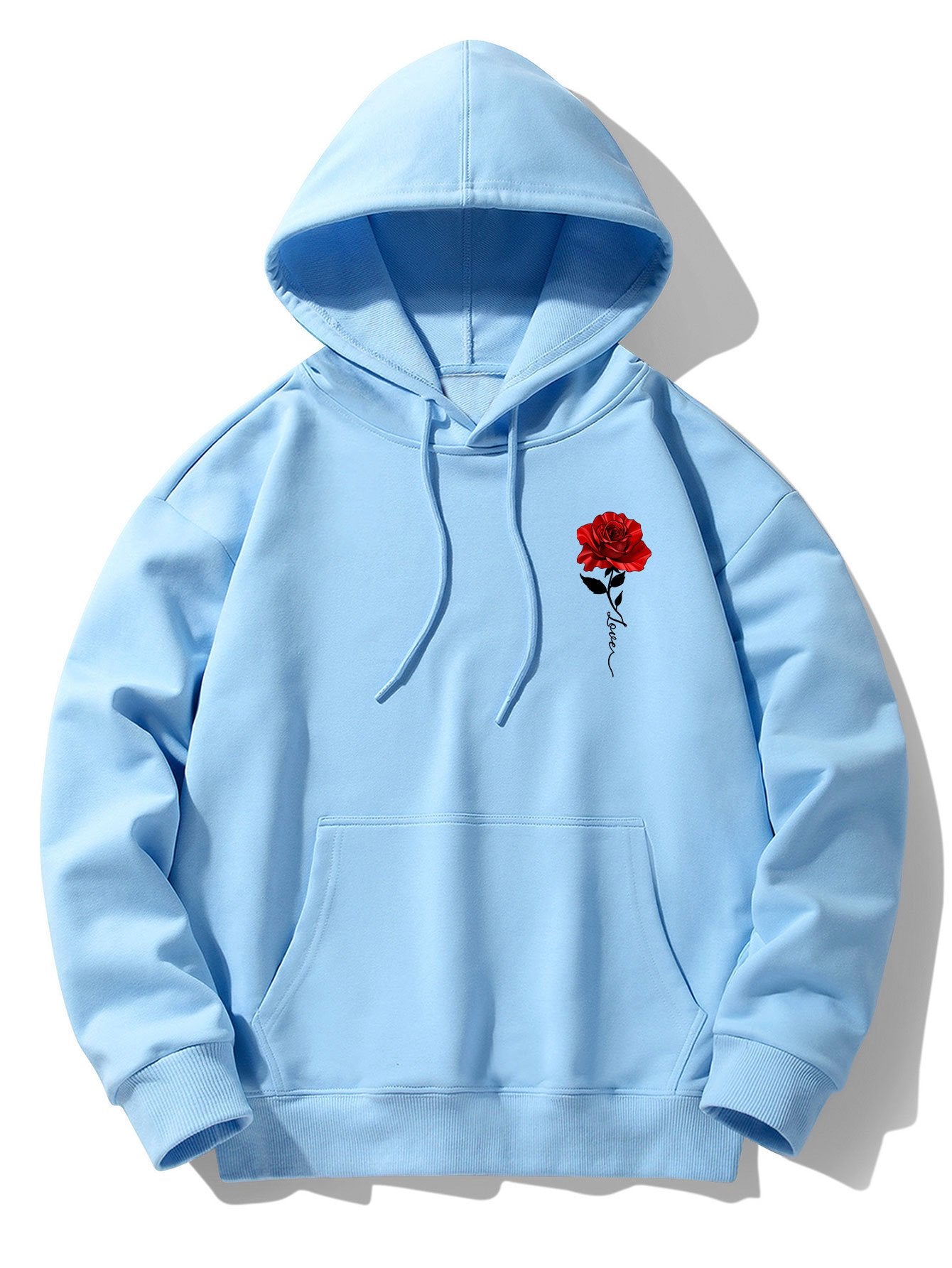 Rose Print Cotton Blend Hoodie