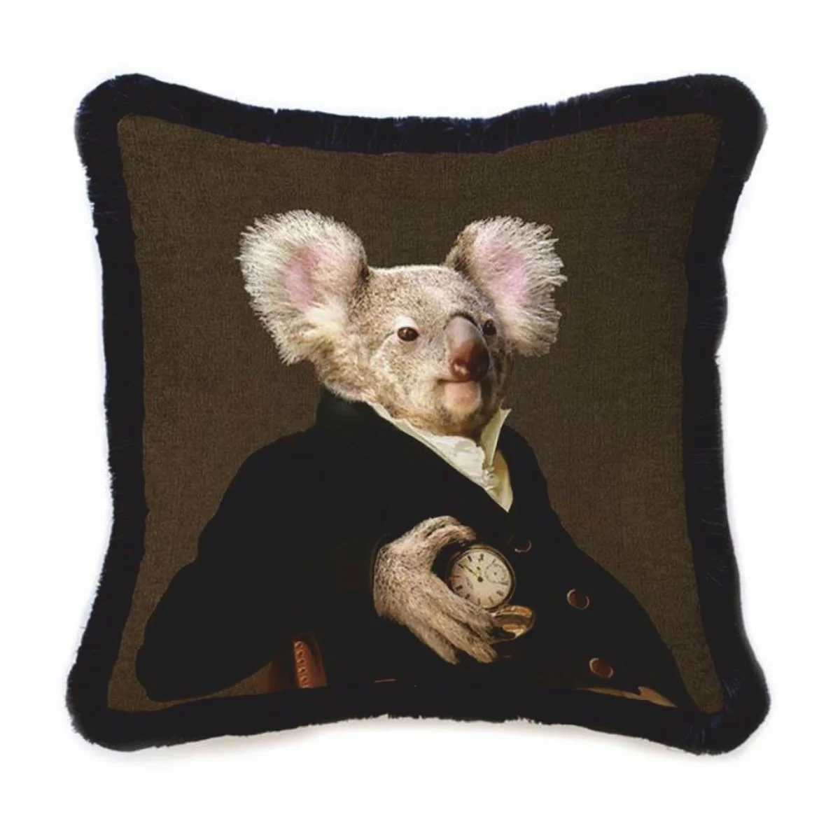 Casa Padrino cojín decorativo de lujo de terciopelo señor oso koala marrón / negro 45 x 45 cm