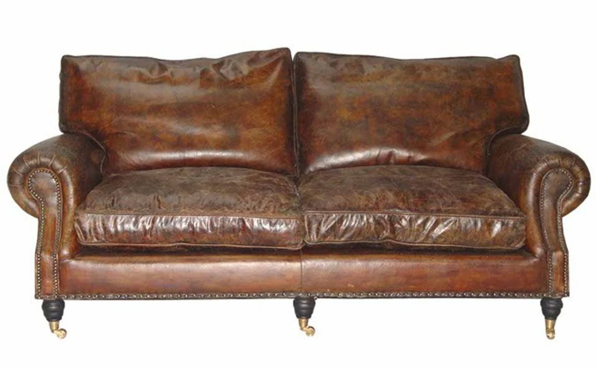Chesterfield Leather Sofa 2.5 Seater Luxury Vintage Leather Casa Padrino Galata Blue