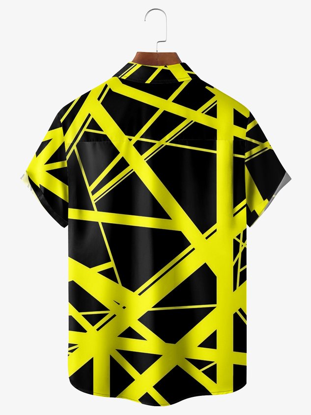 Art Geometric Chest Pocket Short Sleeve Casual Shirt