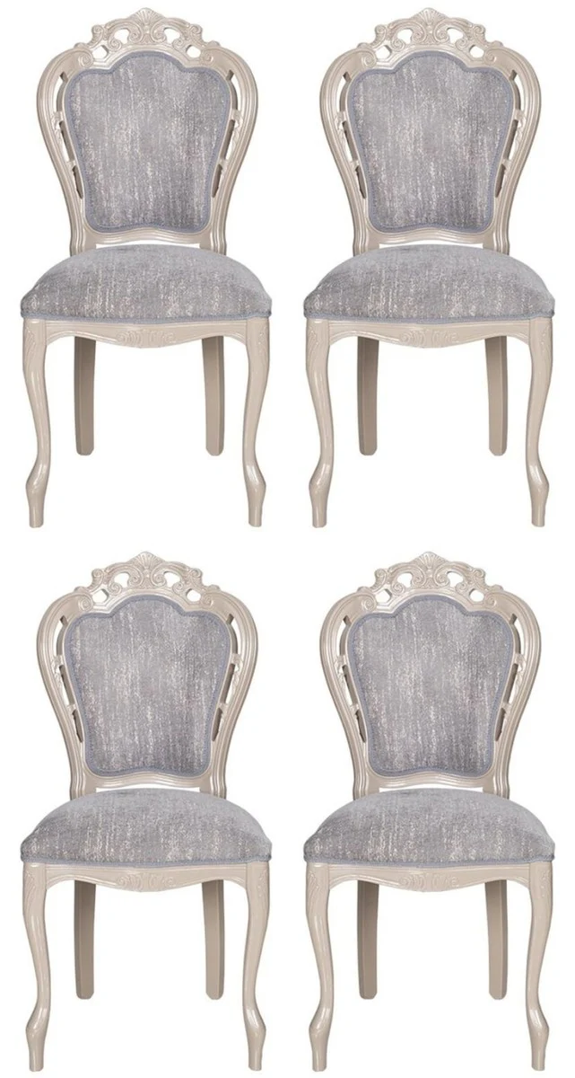 Casa Padrino conjunto de 4 sillas de comedor barrocos de lujo gris / beige alto brillante 49,5 x 57 x A. 102,5 cm - Sillas de cocina barroco - Magn¨ªficos muebles de comedor de lujo estilo barroco