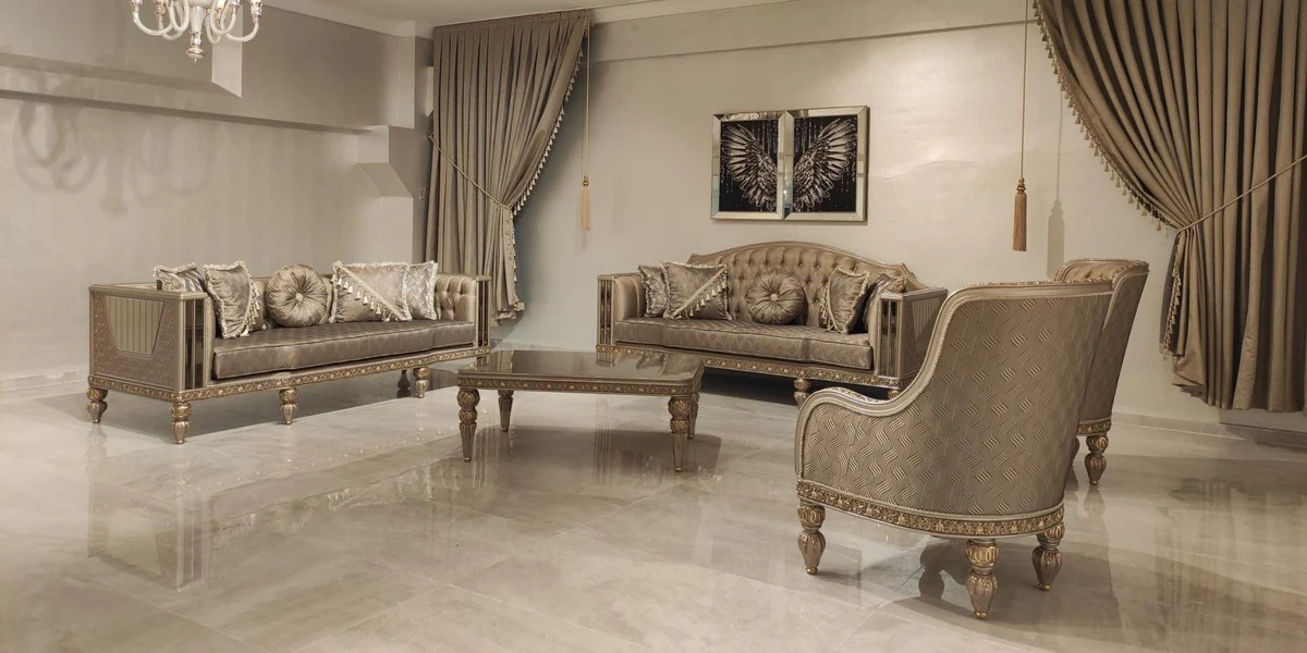 Casa Padrino mesa de centro barroco de lujo oro / gris / oro - Magn¨ªfica mesa de sal¨®n de estilo barroco - Muebles de sal¨®n estilo barroco - Muebles de lujo estilo barroco - Muebles barrocos