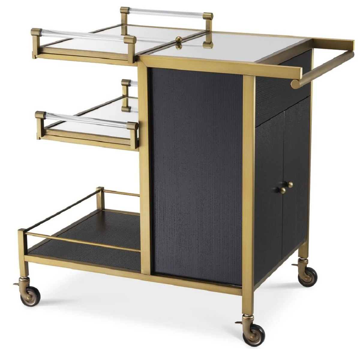 Casa Padrino carrito de servicio de lujo lat¨®n / negro 94,5 x 54 x A. 83,5 cm - Carrito para Restaurante Hotel Catering - Accesorios de Lujo
