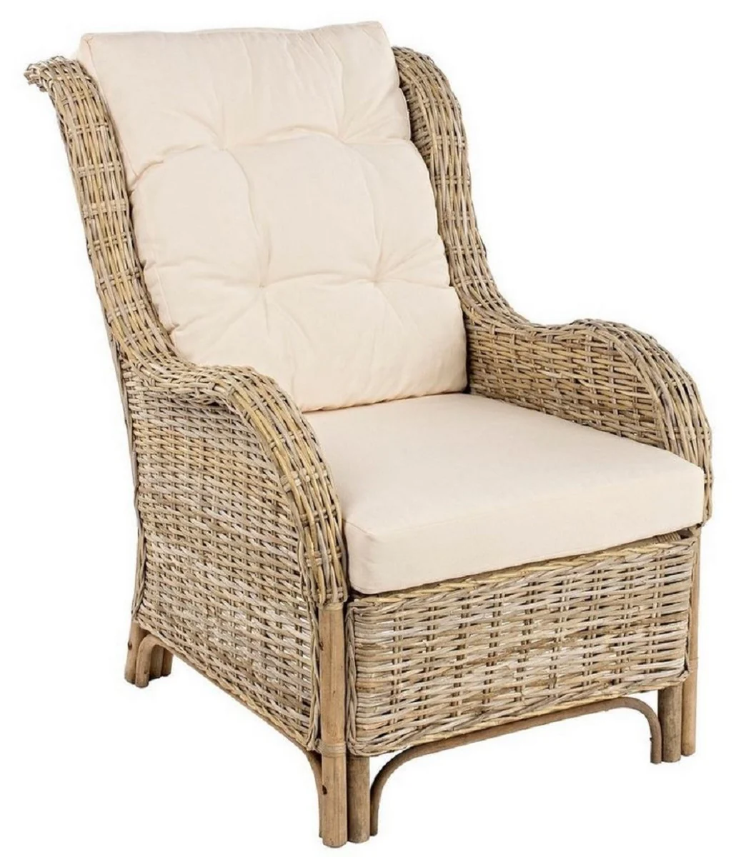 Casa Padrino sillón relax de jardín de lujo natural / crema 71 x 97 x A. 98 cm - Sillón de jardín y terraza resistente a la intemperie - Muebles de Jardín y Terraza - Calidad de Lujo