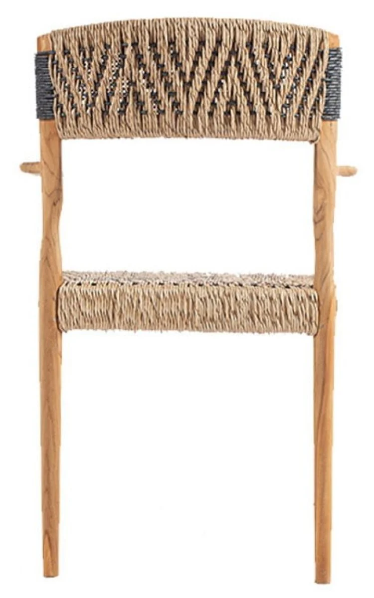 Casa Padrino silla de comedor de lujo con reposabrazos natural / negro 58 x 55 x A. 80 cm - Silla de jard¨ªn de lujo de madera maciza con tejido de rat¨¢n - Muebles de comedor de lujo
