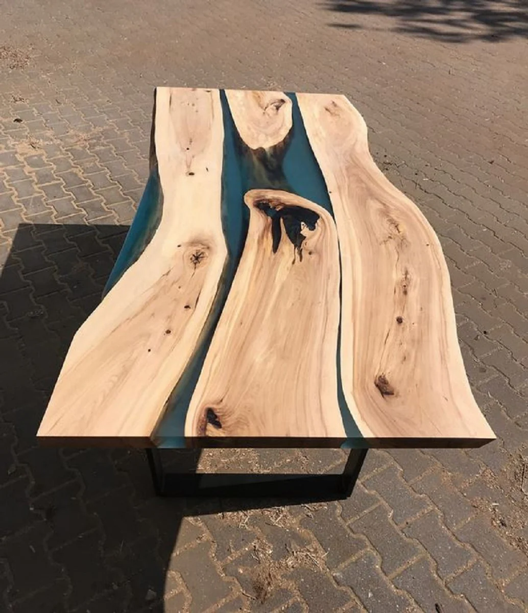 Casa Padrino mesa de comedor de lujo natural / azul / negro 160 cm