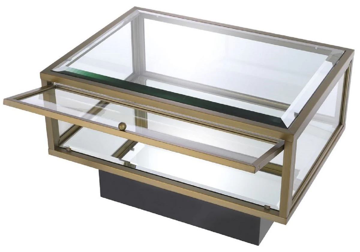 Casa Padrino mesa auxiliar de lujo lat¨®n / negro 70 x 50 x A. 46 cm - Mesa rectangular de acero inoxidable con tapa de cristal y cristal espejo - Muebles de Sal¨®n y Hotel de Lujo