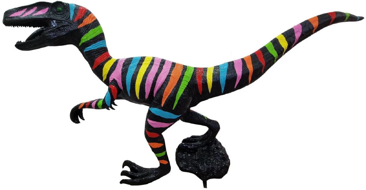 Casa Padrino escultura decorativa de lujo dinosaurio negro / multicolor 300 x A. 157 cm - Escultura de jardín enorme - Escultura de tamaño natural - Escultura decorativa XXL - Figura decorativa XXL