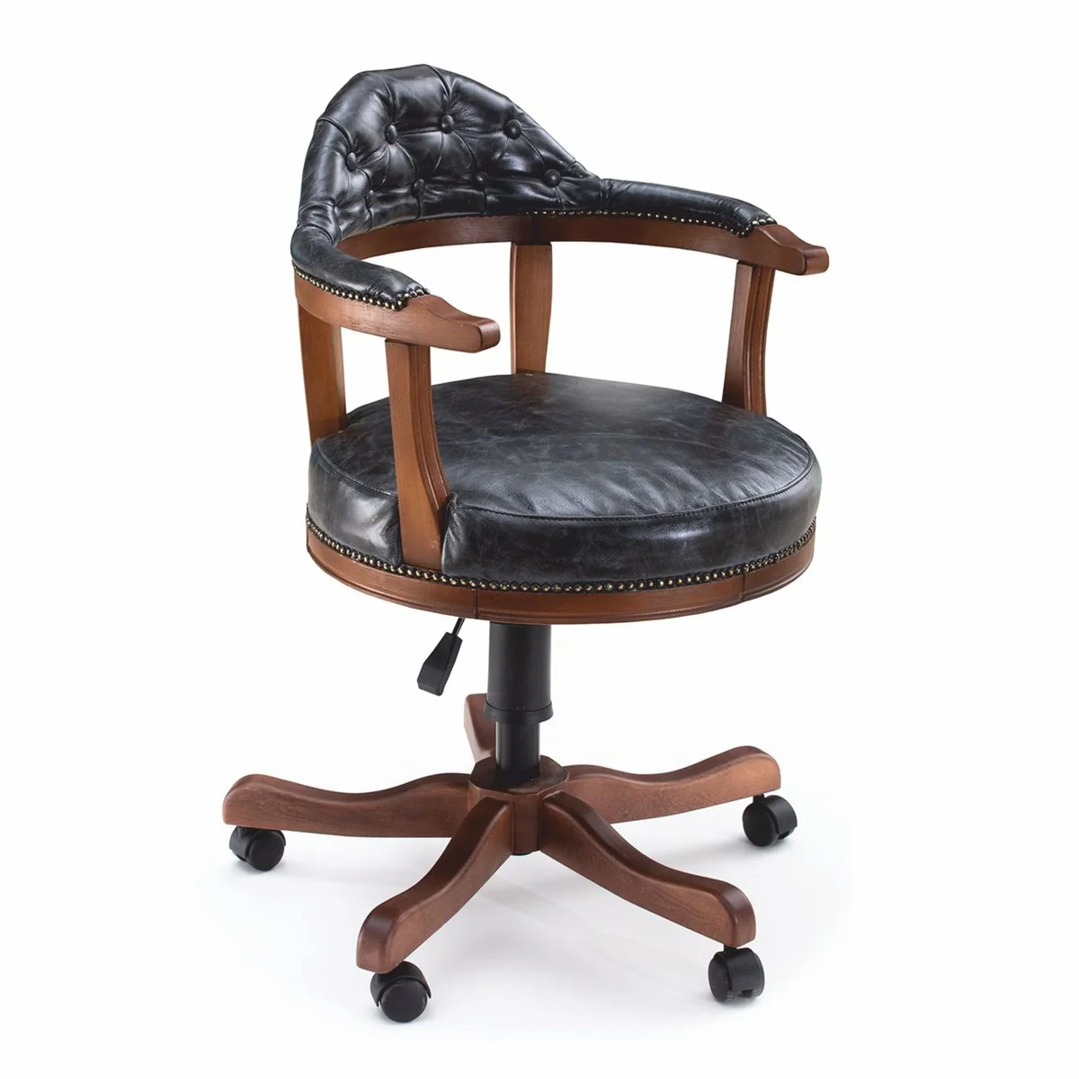 Casa Padrino silla de oficina Chesterfield de lujo en piel negro vintage / marr¨®n 60 x 60 x A. 95 cm - Muebles de cuero