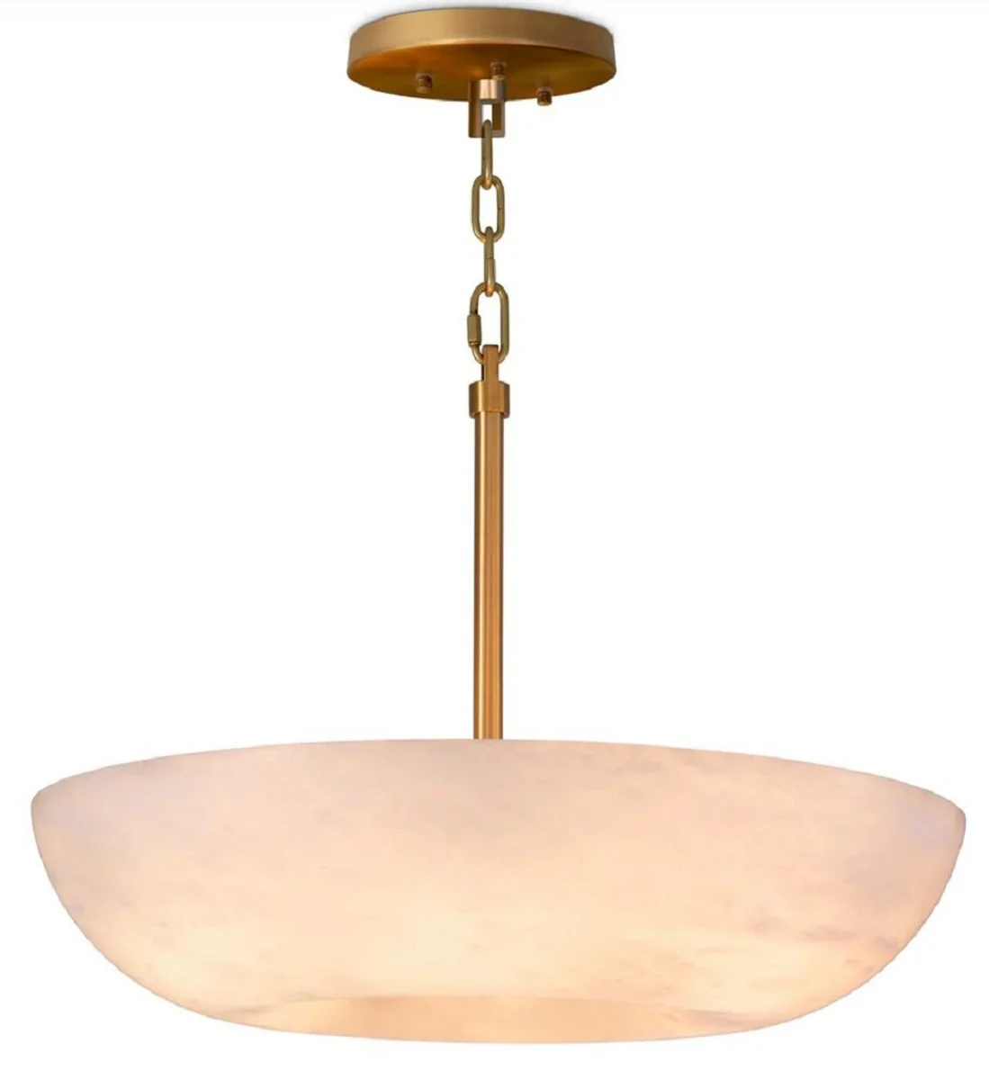 Casa Padrino lámpara colgante de lujo alabastro / latón antiguo Ø 60 x A. 15 cm - Lámpara colgante de metal con pantalla redonda de alabastro - Iluminación de lujo - Calidad de lujo