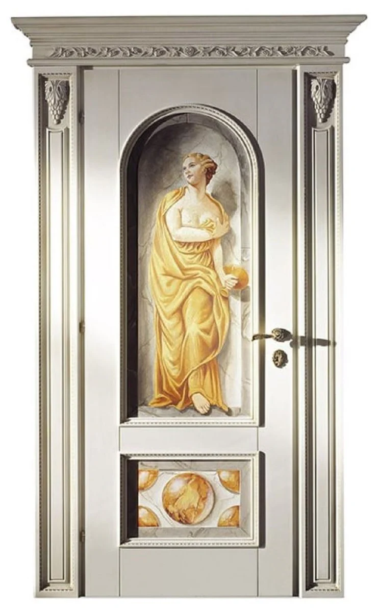 Casa Padrino puerta de apartamento barroco de lujo blanco antiguo / multicolor 141 cm - Hecho en Italia