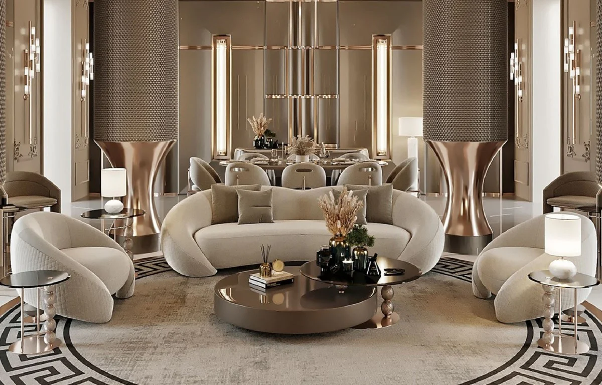 Casa Padrino mesa auxiliar de lujo cobre / negro ? 57 x A. 60,5 cm - Mesa redonda de metal con tapa de vidrio y bolas de vidrio decorativas - Muebles de sal¨®n - Muebles de hotel - Muebles de lujo