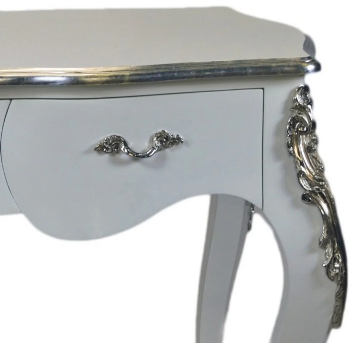 Casa Padrino luxury Baroque Secretary White / Silver 150cm - Desk luxury furniture