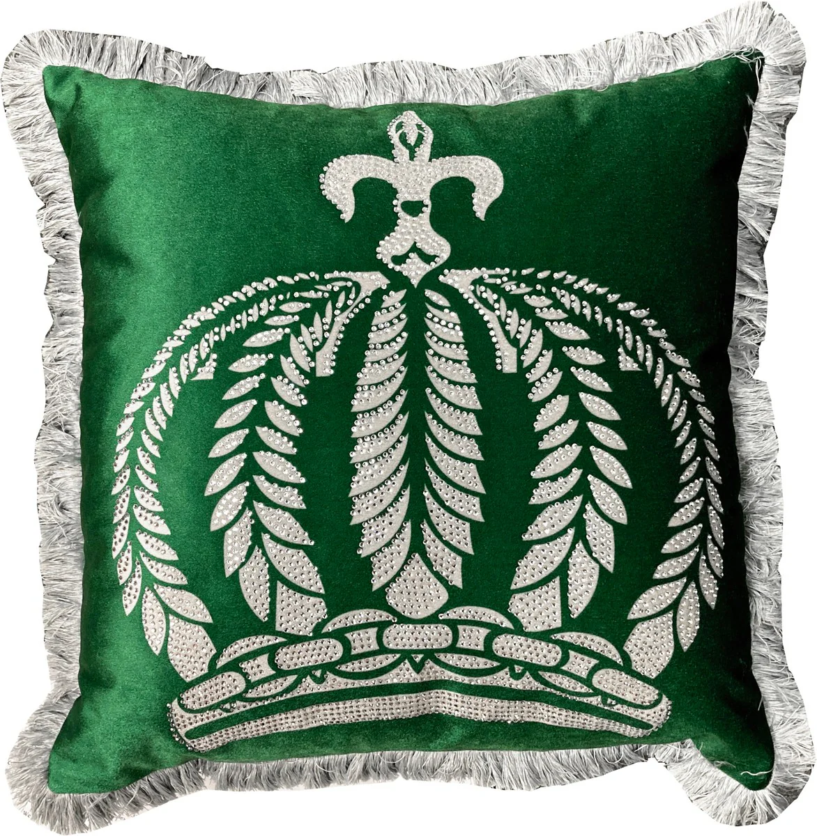 Almohada Harald Gl??ckler Pomp??s de Casa Padrino corona verde / plateada con pedrer¨ªa - almohadas decorativas de lujo