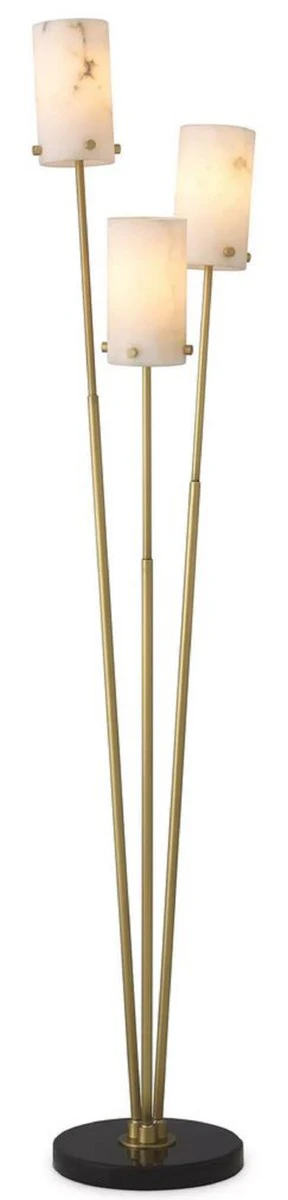 Casa Padrino lámpara de pie de lujo latón antiguo / negro / alabastro Ø 28 x A. 167 cm - Lámpara de pie moderna con base de mármol y pantallas redondas de alabastro - Luces de Lujo