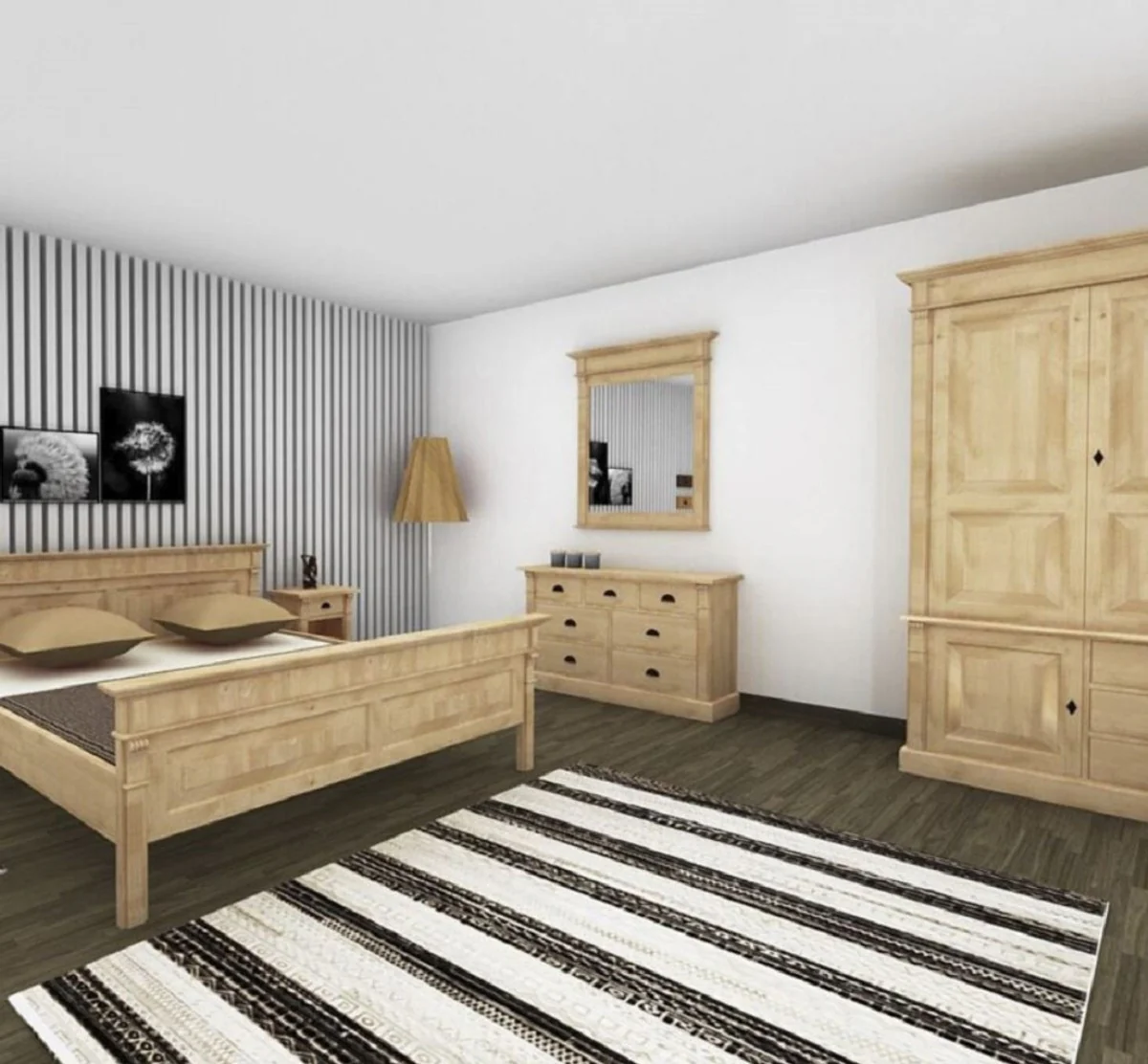 Casa Padrino armario de dormitorio de estilo campestre natural 120 x 59 x A. 210 cm - Armario de madera maciza con 3 puertas y 3 cajones - Muebles de dormitorio de madera maciza estilo campestre