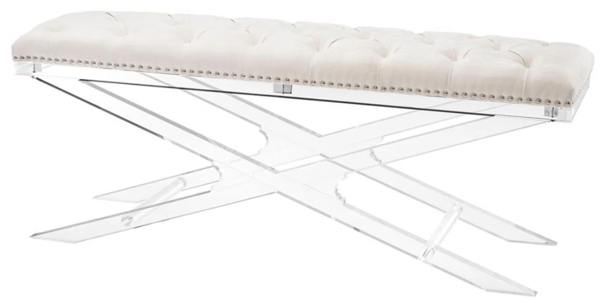 Casa Padrino banco de acrílico de lujo con tejido de terciopelo natural 120 x 40 x H. 48,5 cm - Muebles de Diseño