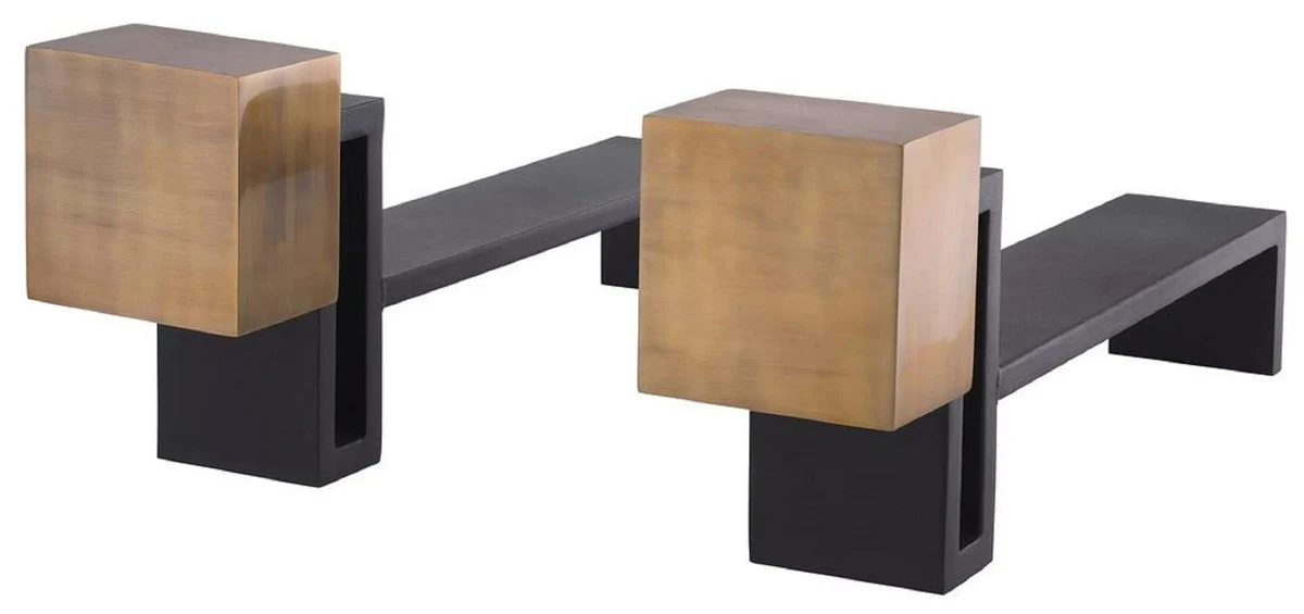 Casa Padrino conjunto de morillos de lujo lat¨®n vintage / negro 54 x 12 x A. 21,5 cm - Accesorios para Chimeneas - Colecci¨®n de Lujo