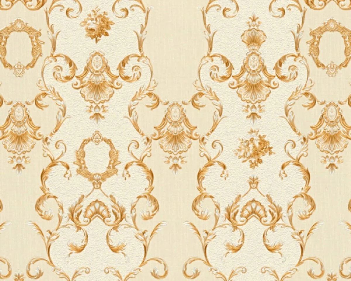 Casa Padrino papel pintado barroco no tejido beige / crema / oro - Papel pintado para salón de estilo barroco con patrón elegante - Accesorios de decoración barroco