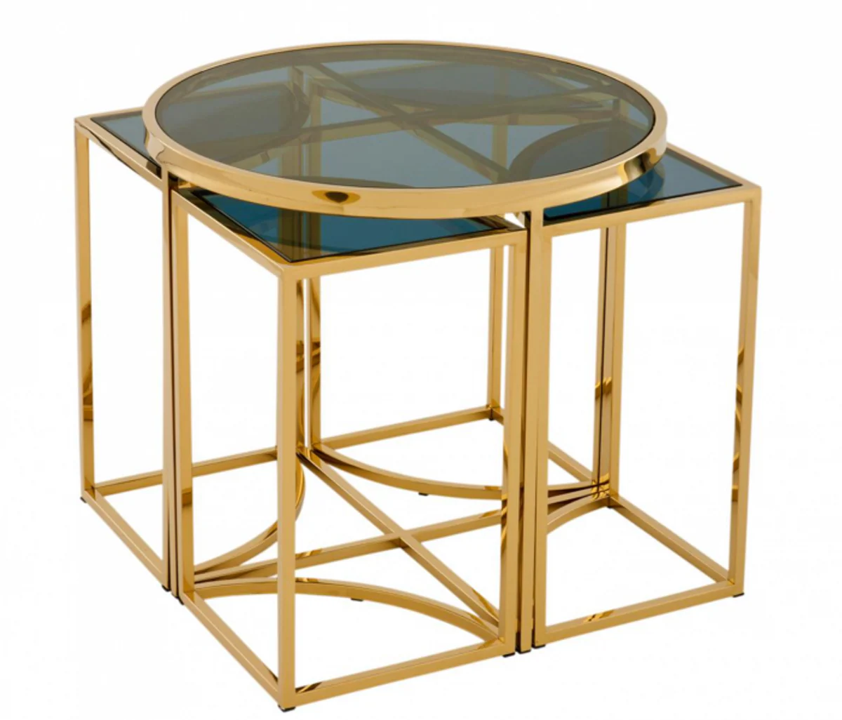 Casa Padrino luxury art deco designer side table set of 5 gold with smoke glass - Luxury Quality
