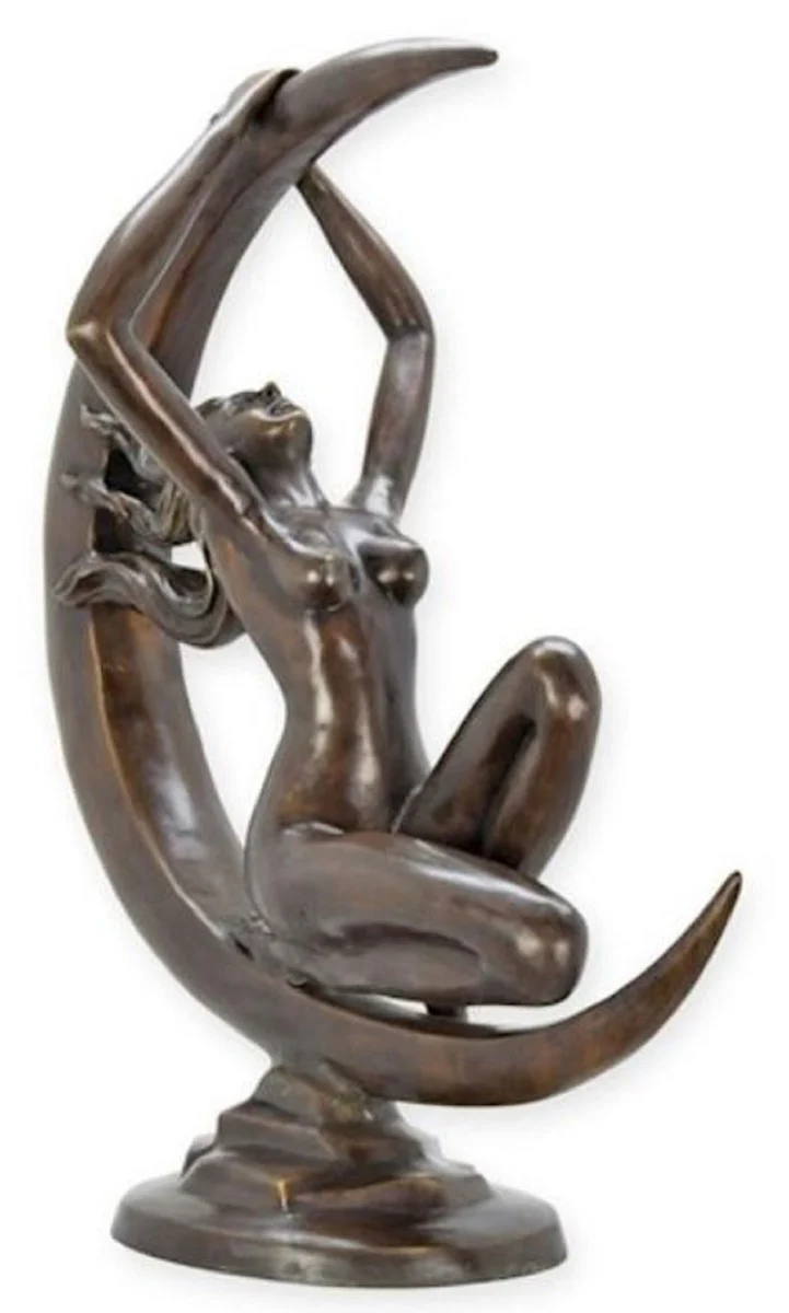 Casa Padrino escultura decorativa de bronce de lujo mujer en la luna 66 x H. 76,5 cm - Gran figura decorativa de bronce - Decoración de salón - Decoración de oficina - Accesorios decorativos