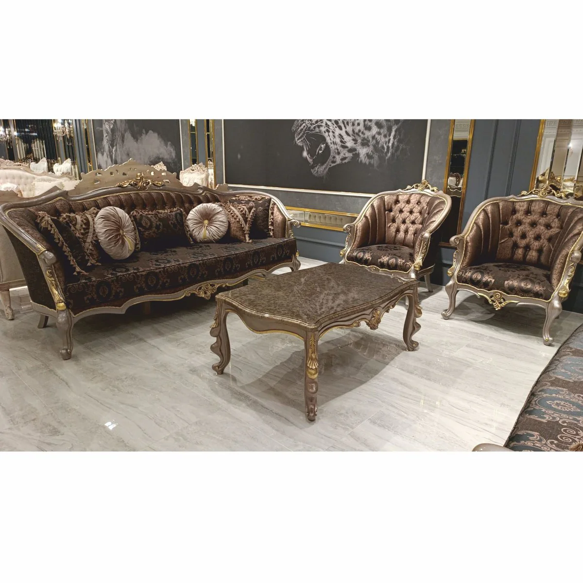 Casa Padrino mesa de centro barroco de lujo gris / oro 123 cm - Muebles de sal¨®n de estilo barroco