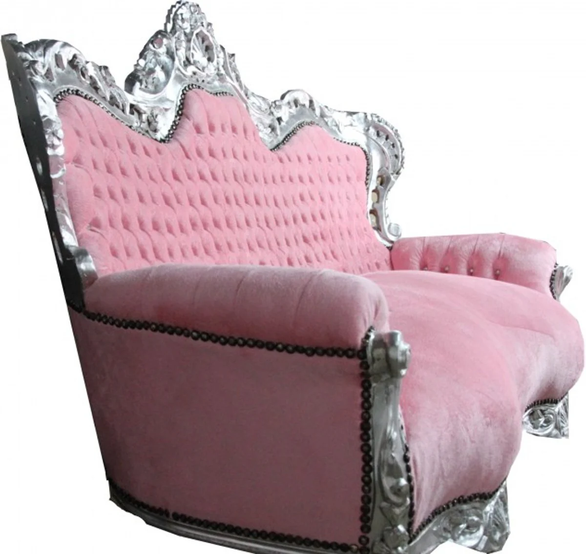 Casa Padrino Baroque 2-seater sofa  Master  pink / silver with rhinestone furniture Antique style