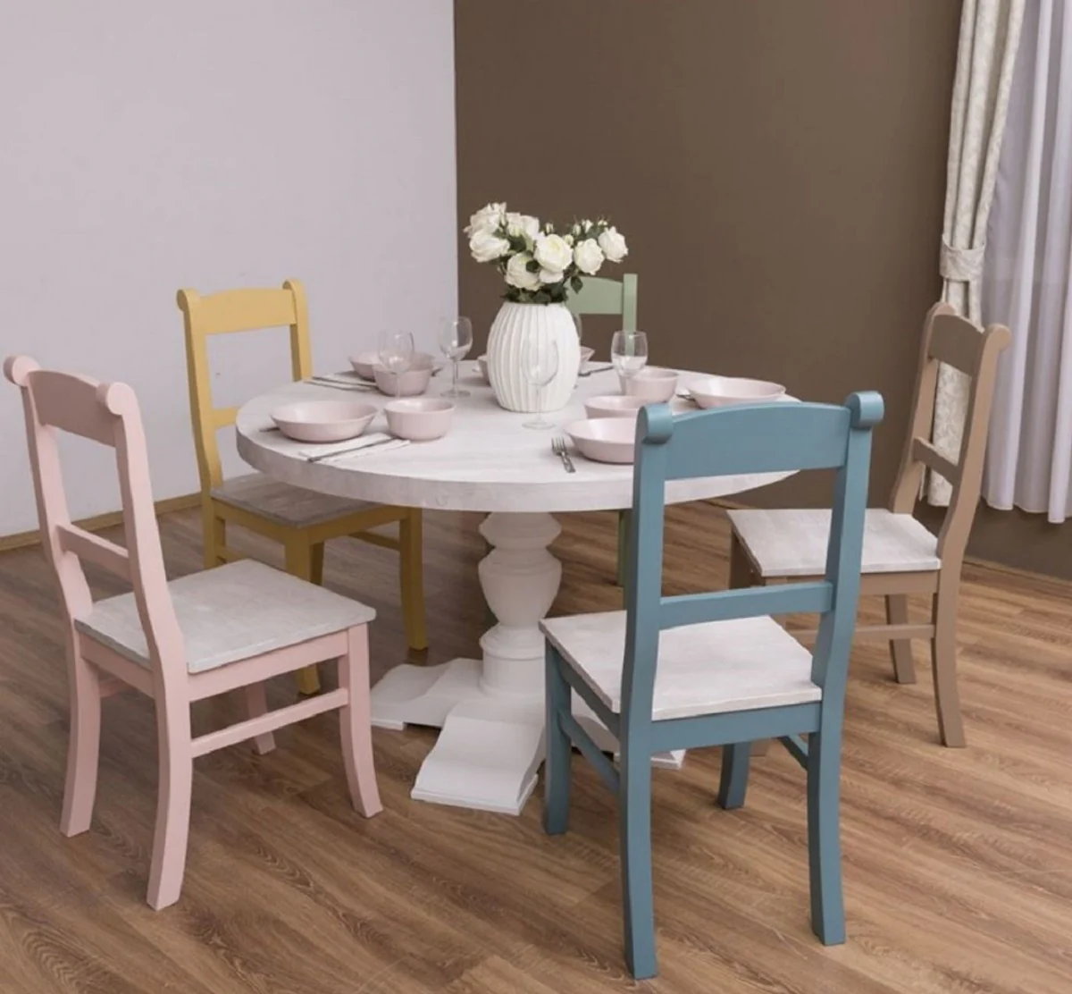 Casa Padrino conjunto de muebles de comedor de estilo campestre gris claro / colores - 1 Mesa de Comedor y 5 Sillas de Comedor - Muebles de comedor de madera maciza - Muebles de estilo campestre