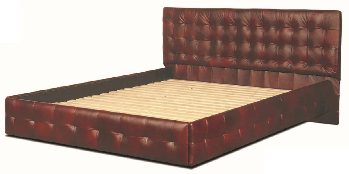Casa Padrino lujosa cama de cuero genuino borgoña - Muebles Chesterfield