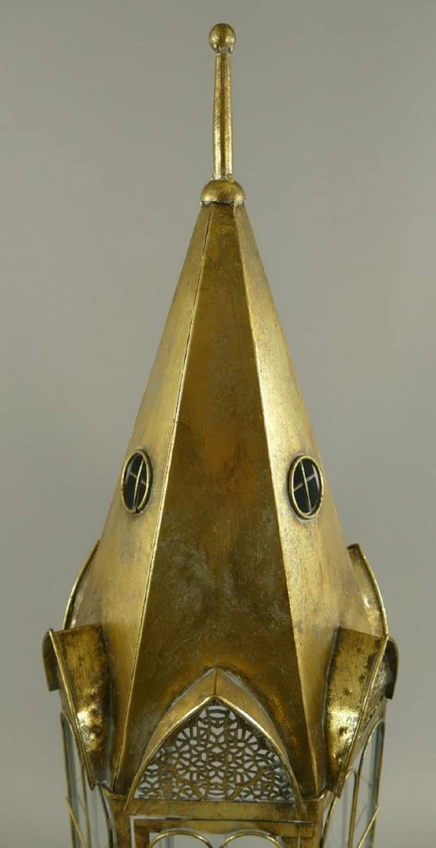 Casa Padrino farolillo Art Nouveau oro antiguo 30 x 30 x A. 90 cm - Farolillo decorativa de metal en diseño de torre de iglesia - Decoración de salón - Decoración de jardín
