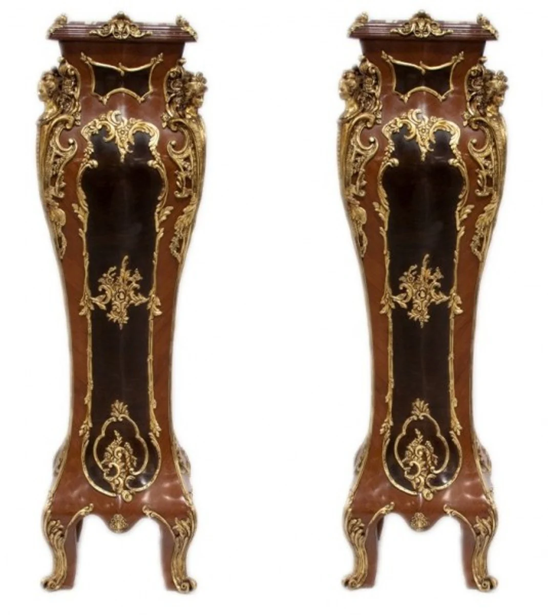 Casa Padrino luxury baroque columns Set Mahogany / Gold (2 pcs) H 160 cm x W 40 x L 40 cm