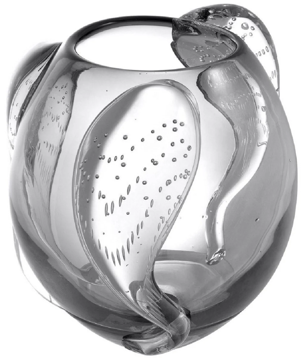 Casa Padrino florero de vidrio decorativo de lujo gris Ø 32 x A. 28 cm - Elegante Florero Soplado a Mano - Accesorios de Decoración de Lujo