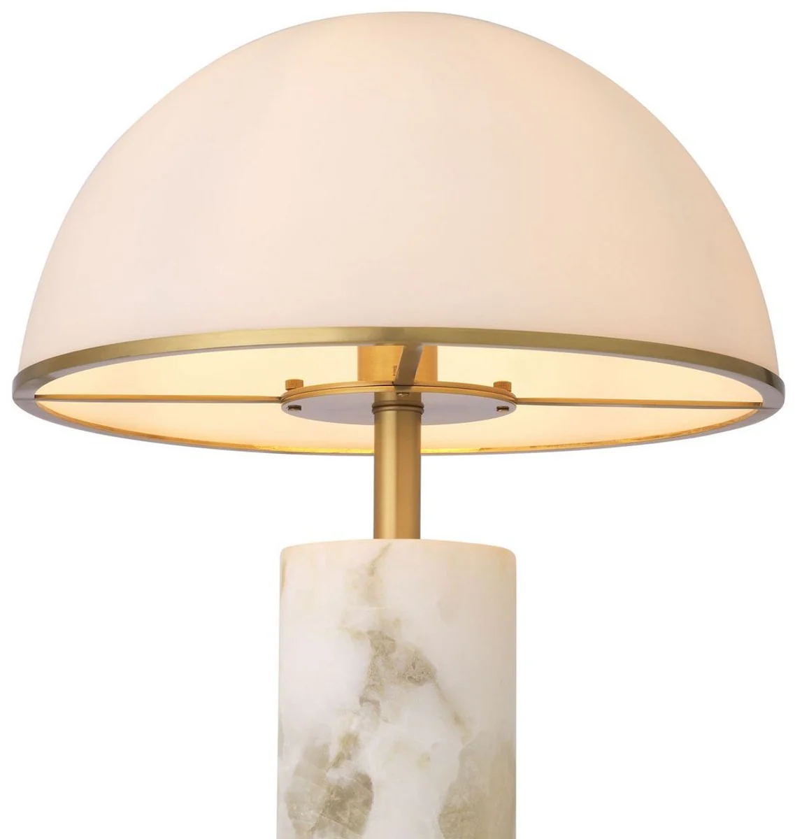 Casa Padrino lámpara de mesa de lujo alabastro / latón antiguo / blanco Ø 39,5 x A. 65 cm - Lámpara de escritorio moderna de alabastro con pantalla de vidrio - Colección de Lujo