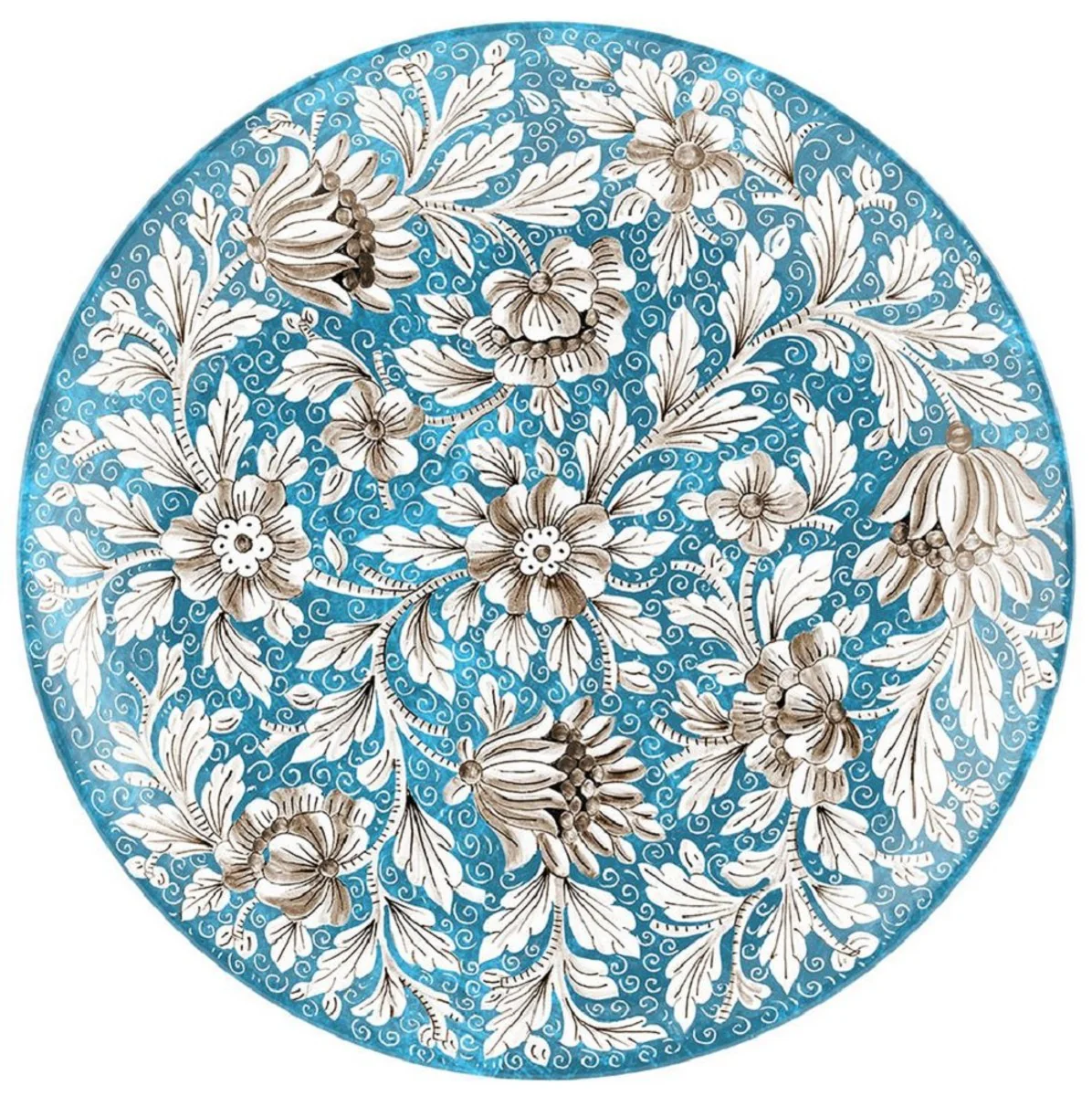 Casa Padrino conjunto de 6 platos de cer¨¢mica de lujo azul claro / multicolor ? 40 cm - Platos llanos hechos y pintados a mano con dise?o floral - Accesorios hoteles y restaurantes - Hecho en Italia
