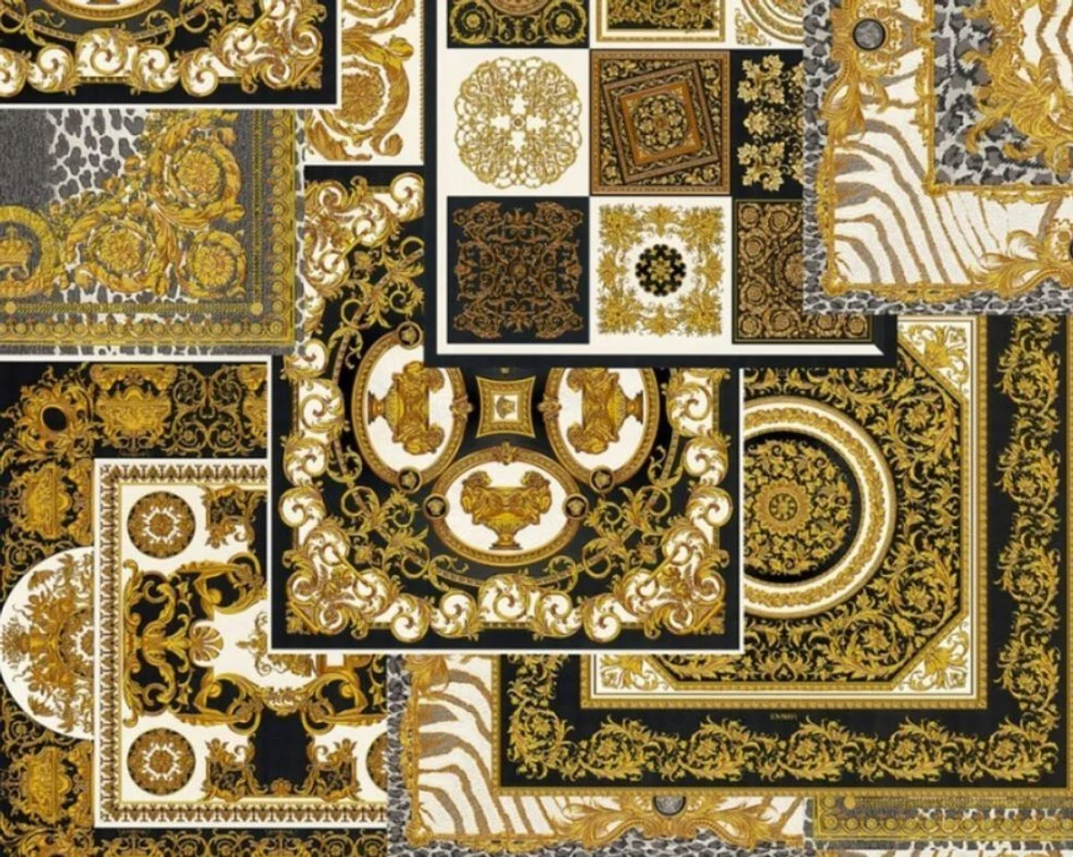 Papel Pintado no Tejido Barroco de Diseño Versace IV 37048-3 - Negro / Oro / Blanco - Papel Pintado de Diseño - Alta Calidad