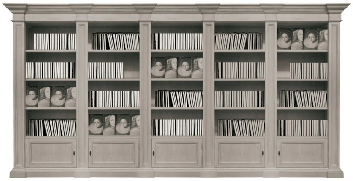 Casa Padrino armario de libros de estilo campestre de lujo gris 452 x 47 x A. 230 cm - Armario de madera maciza hecho a mano - Armario con estantes - Armario de sala de estar - Armario de oficina
