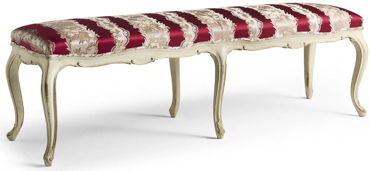 Casa Padrino banco barroco de lujo rojo burdeos / beige / crema 164 cm - Muebles barrocos - Hecho en Italia