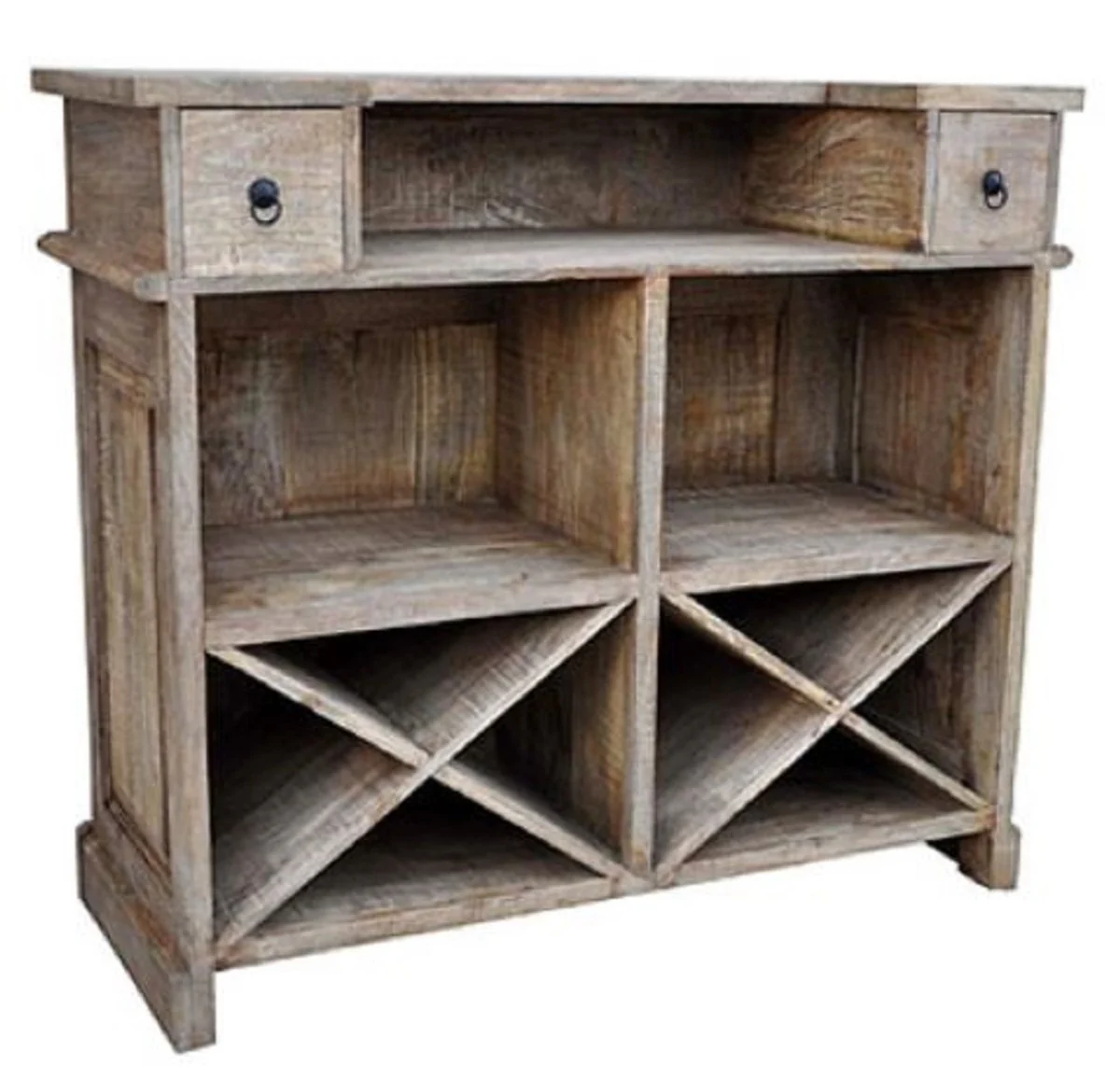 Casa Padrino mesa de bar estilo campestre con 2 cajones natural 120 x 50 x H. 109 cm - Mueble Bar - Mostrador Barra - Muebles de Estilo Campestre