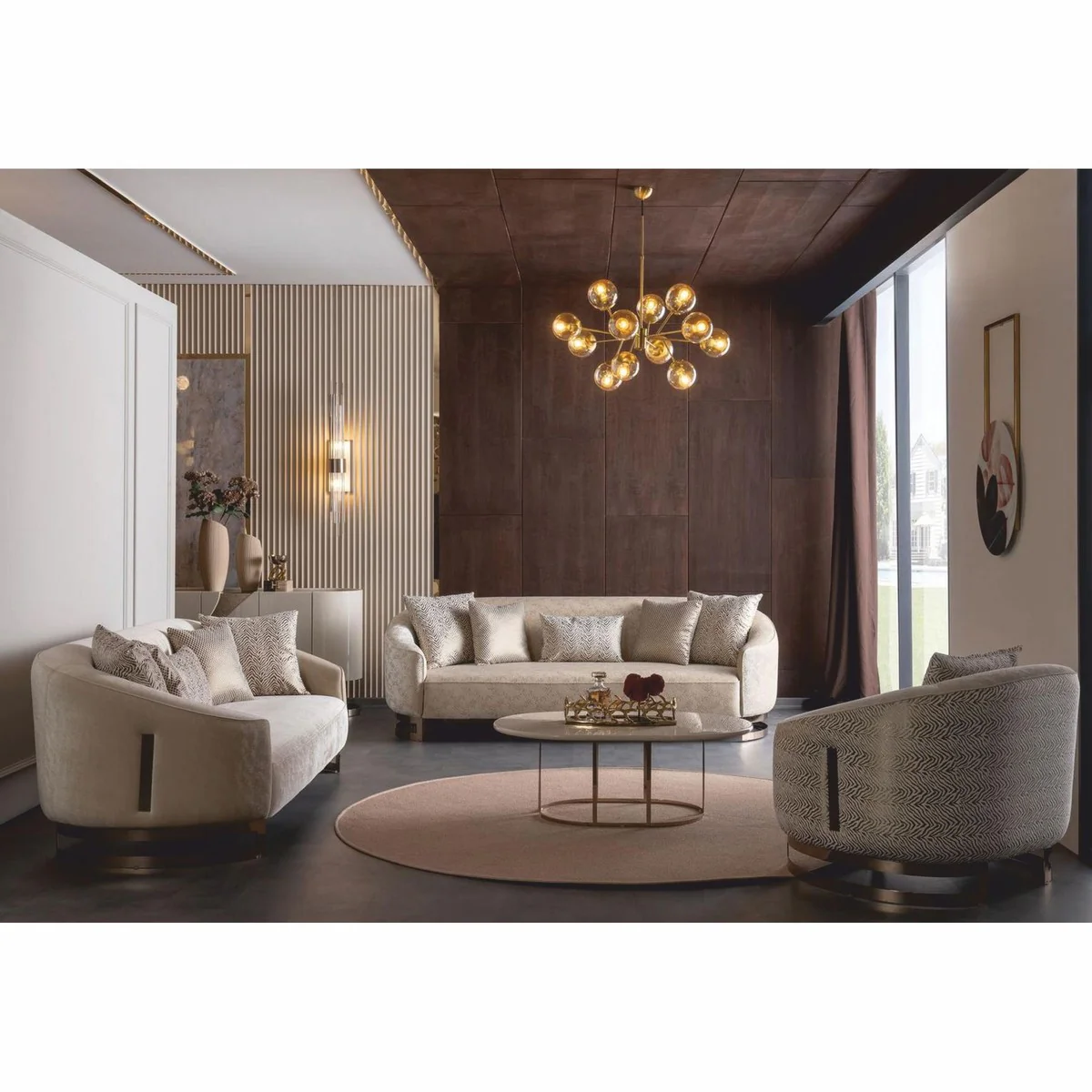 Casa Padrino sof¨¢ de lujo gris / bronce 250 cm - Muebles para hoteles y salones